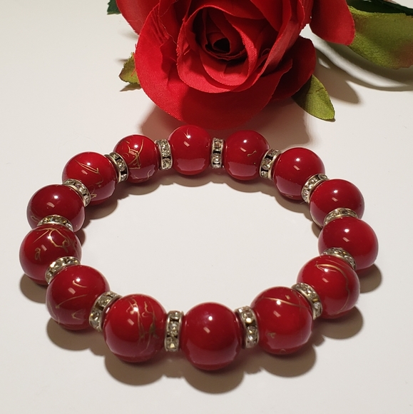 Thailand Red Bead Stretch Bracelet - Picture 3 of 8